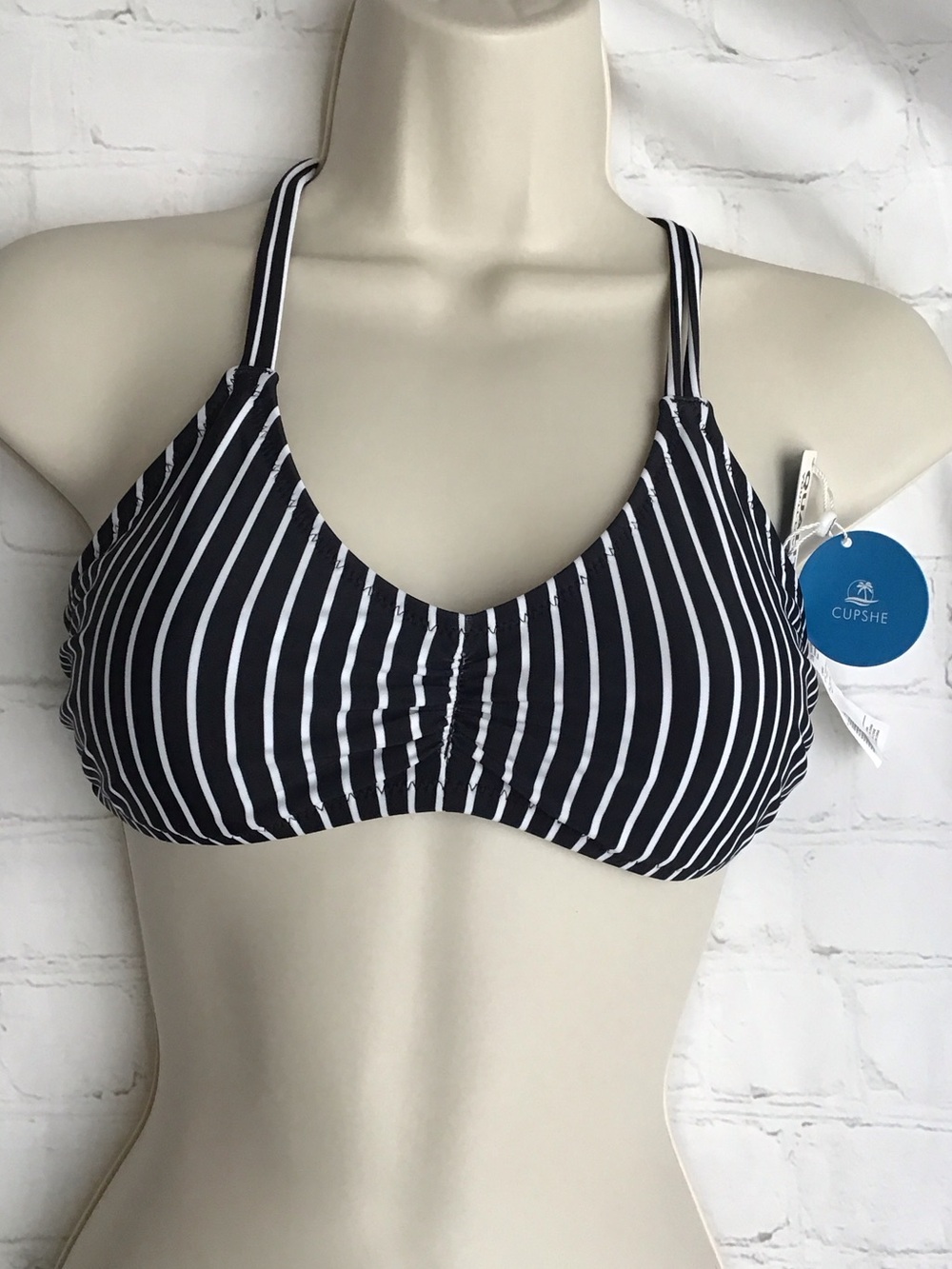 Cupshe Black & White Vertical Stripe Bikini Top